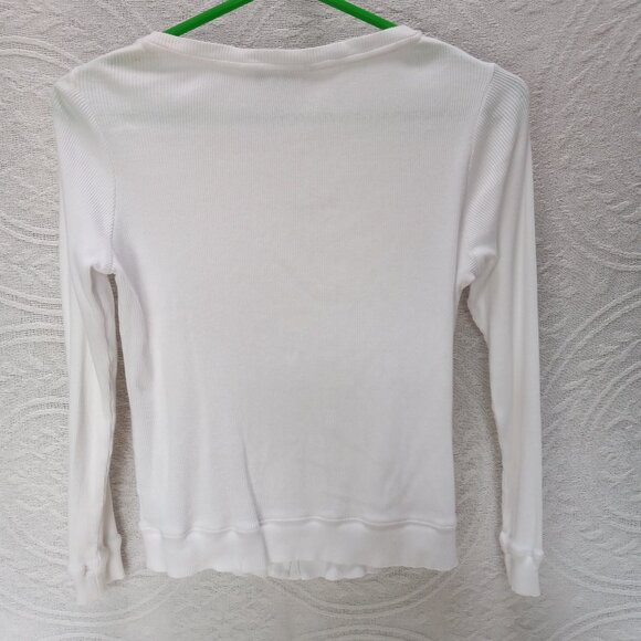 Snow White Ribbed Long Sleeved Shirt W/ Ruffled Front & Buttons Size S (T-380) - Picture 11 of 11
